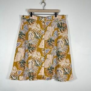 Gilli Palm Leaf Print Skirt Womens 3X Yellow Knee Length Button Front Vacation